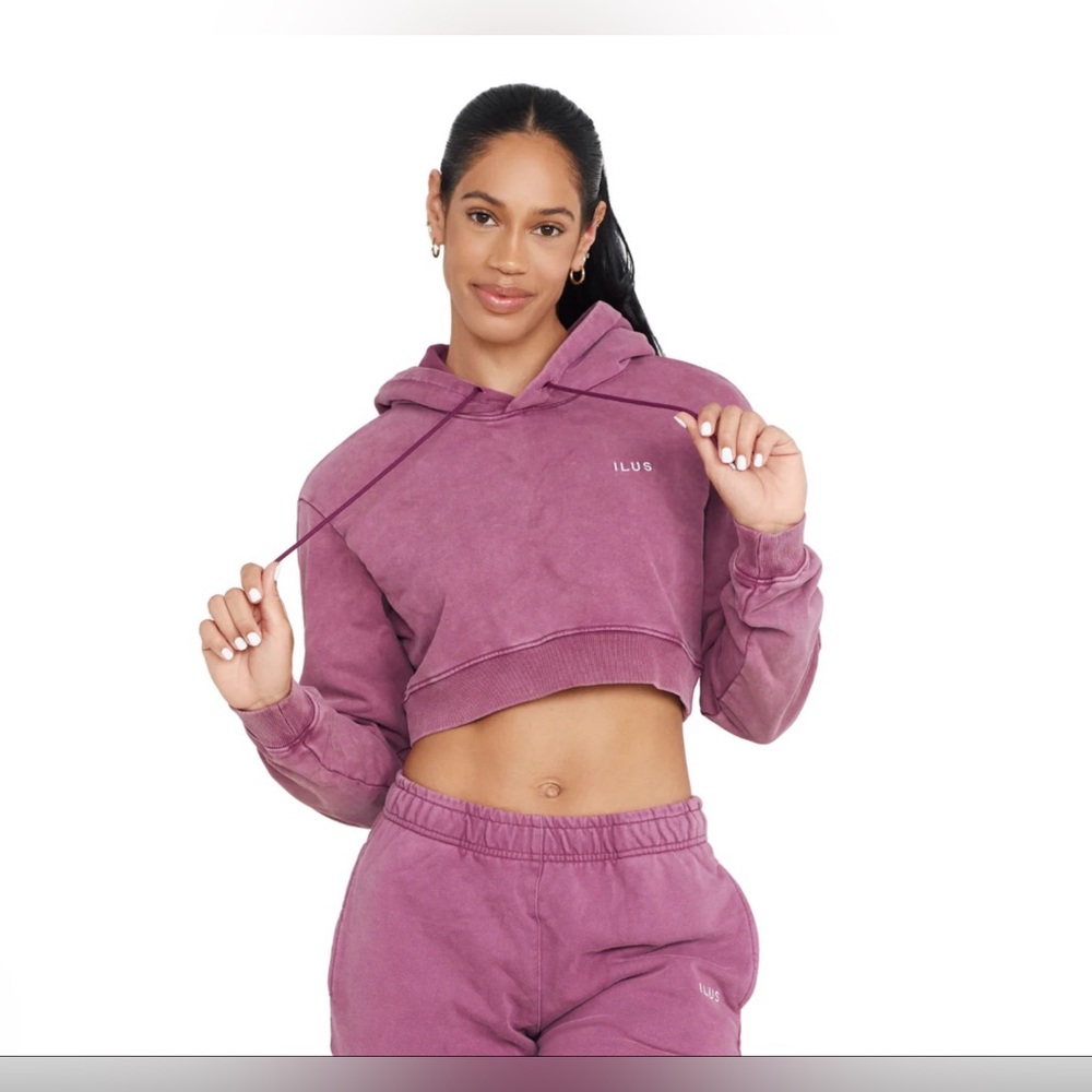 ILUS Cropped Acid Wash Hoodie – Deep Magenta (XXL)